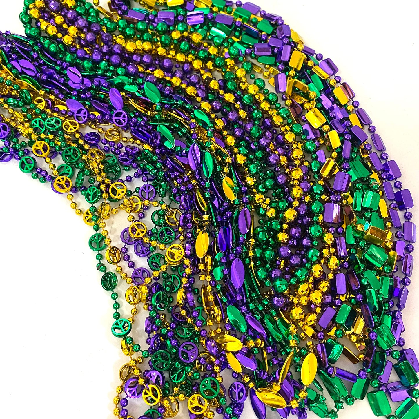YSPPF 102 pcs Mardi Gras Bead Necklaces Bulk Gold Purple Green Carnival Parade Decorations