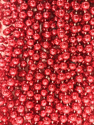 Mardi Gras Beads 33 inch 7mm, 12 Dozen, 144 Pieces, Red Necklaces with Doubloon