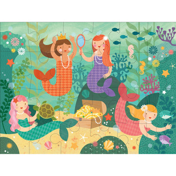 Petit Collage Floor Puzzle Mermaid Friends 24 Pieces | Large Puzzle For Kids | Completed Mermaid Puzzle Measures 18” X 24” | Makes A Great Gift Idea For Ages 3+