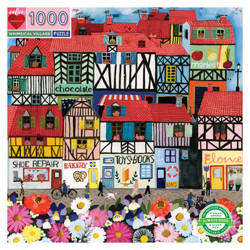 eeBoo: Piece and Love Whimsical Village 1000-piece Square mature-themed Jigsaw Puzzle Jigsaw Puzzle for mature-themeds and Families Includes Glossy Sturdy Pieces and Minimal Puzzle Dust