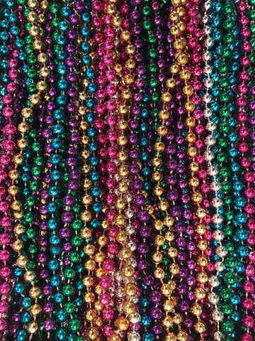 Mardi Gras Beads 33 inch 7mm, 12 Dozen, 144 Pieces, Assorted Necklaces with Doubloon