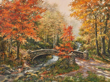 Ceaco - Thomas Kinkade - Fall At Fox Creek Bridge - 300 Oversized Piece Jigsaw Puzzle