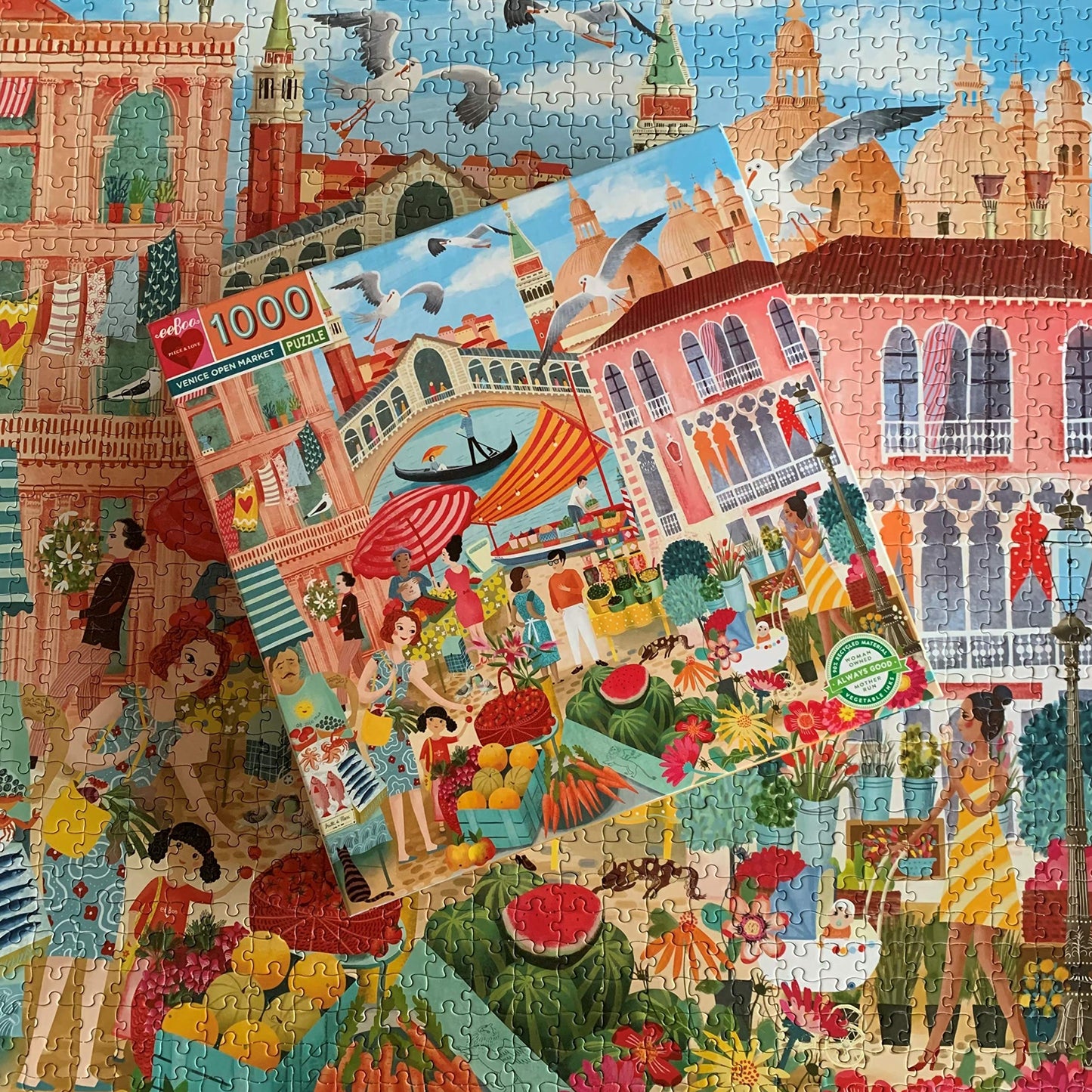 eeBoo 1000-Piece Venice Open Market Jigsaw Puzzle - Sturdy Cardboard, Minimal Dust, Perfect for Adults and Families