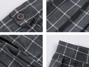 Womens Plaid Flared British High School Pleated Skirts (4Xl,Grey White)