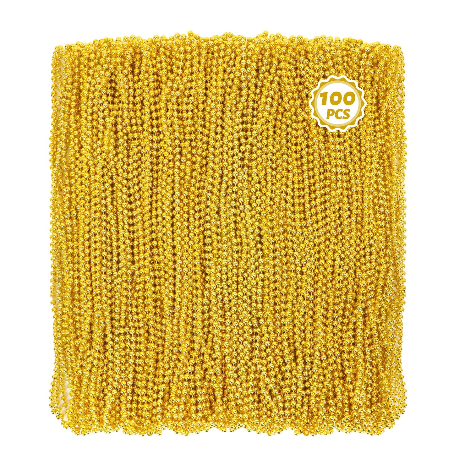 100 Pcs Mardi Gras Beads, 33'' Gold Beads Necklaces, St Patricks Day Beads Necklaces Bulk, Round Beaded Parade Throw Accessories