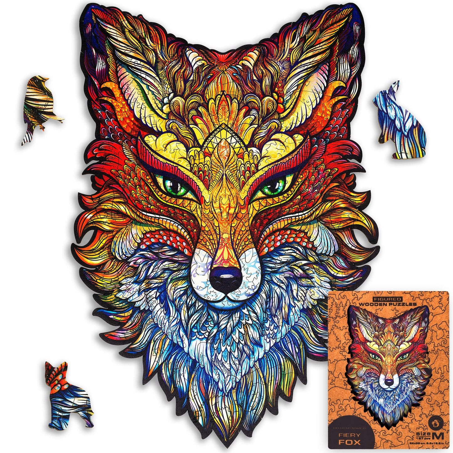 Unidragon Wooden Jigsaw Puzzles - Fiery Fox, 197 Pcs, Medium 8.6'X12.5', Beautiful Gift Package, Unique Shape Best Gift For Adults And Kids