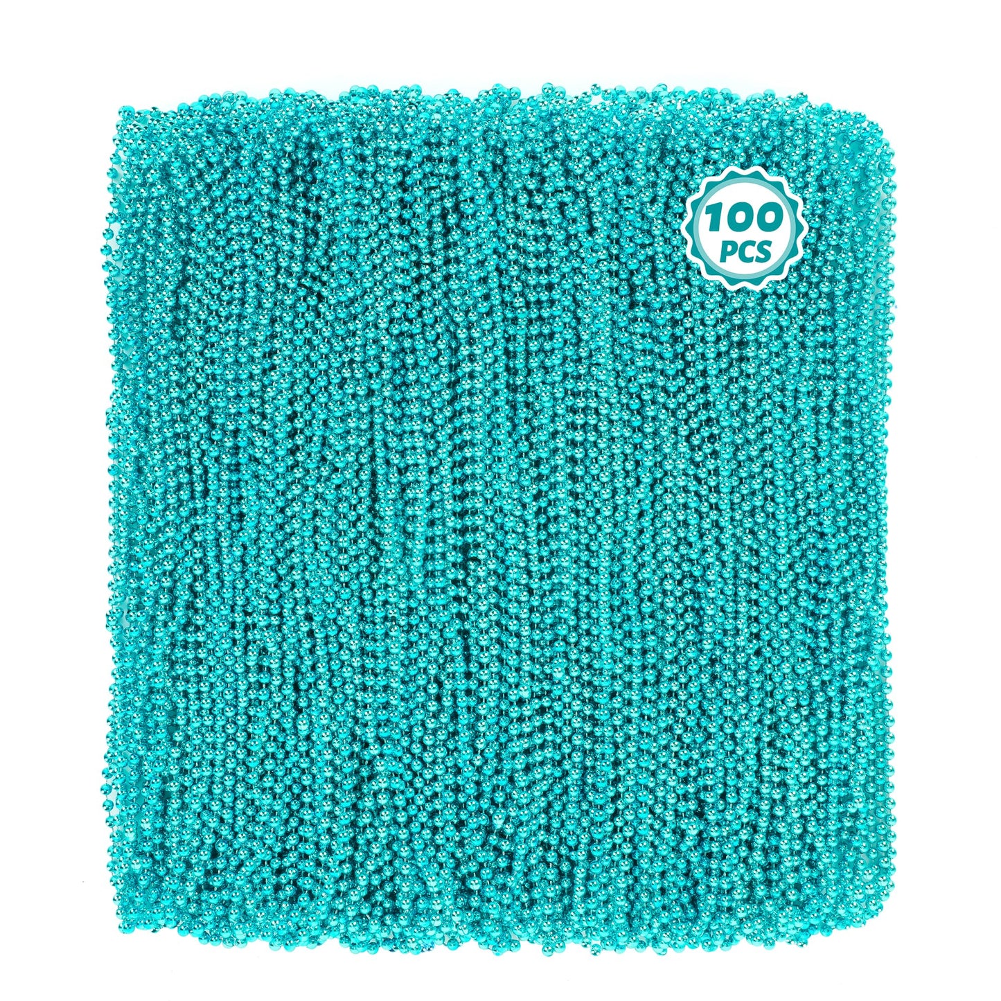 100 PCS Lakeblue Beads Necklaces, 33'' Round Beads Bulk, Mardi Gras Parade Accessories, Costume Necklaces for Parade Throws Acce