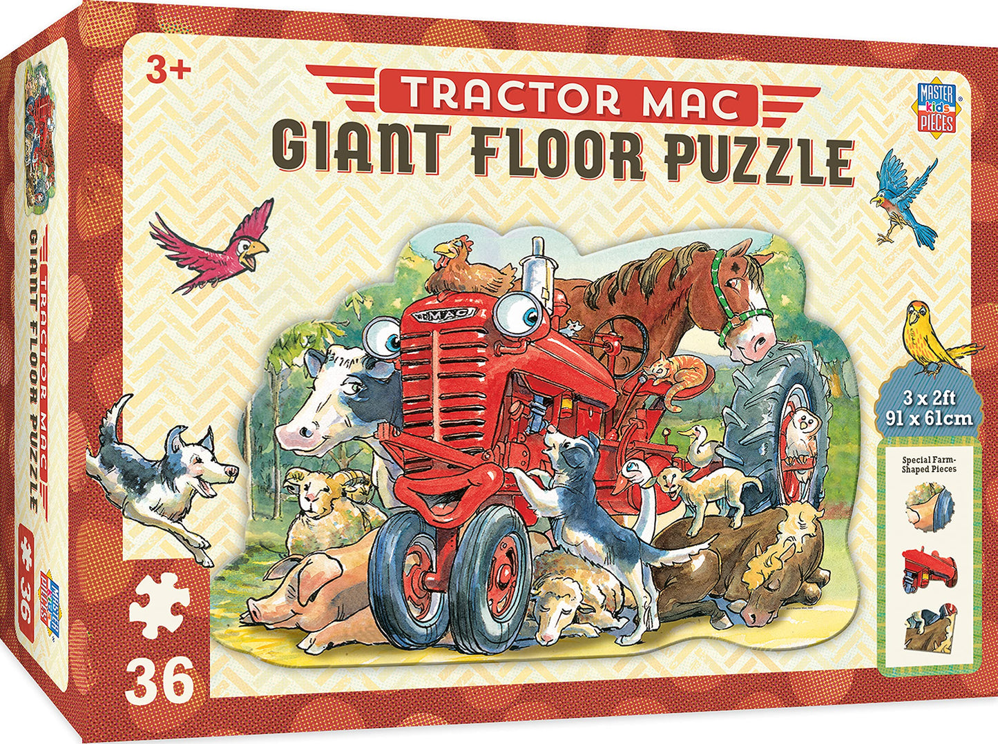 Masterpieces Floor Puzzle - Jumbo Size 36 Piece Jigsaw Puzzle For Kids - Tractor Mac Farm Shaped Puzzle - 3Ftx2Ft
