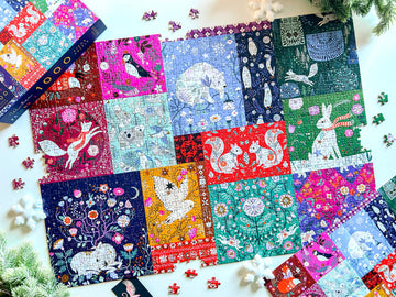 Elena Essex Christmas Puzzle - Winter Patchwork Puzzles for mature-themeds 1000 Pieces Jigsaw Puzzles Winter Animal Thanksgiving Christmas Holidays 1000 Piece Puzzle Size 20x28 inches