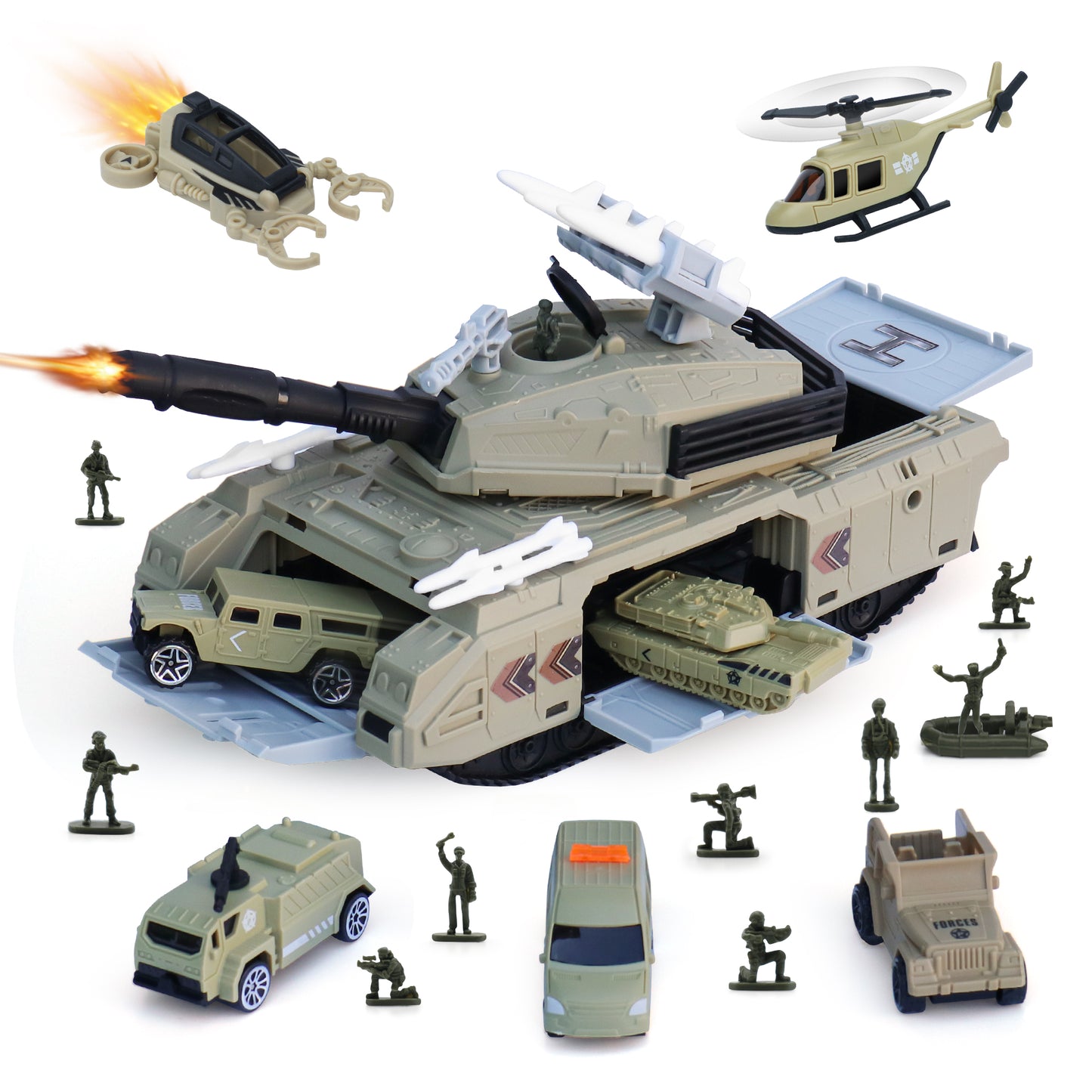 XDUOYJOY Military Tank Toy Sets, Army Toys with 7 Vehicles, Army Men Trucks Helicopter Birthday Gift for Boys Age 4-7, Easy to S