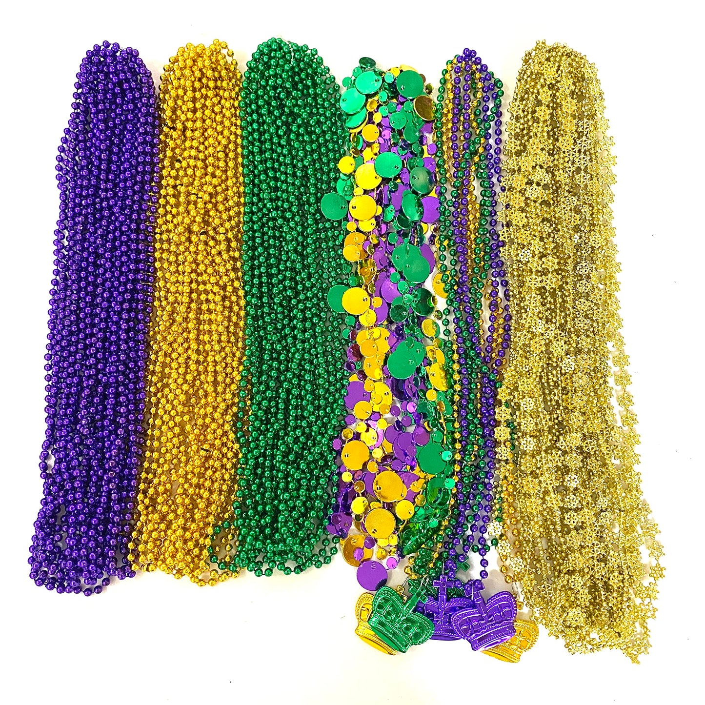 YSPPF 102 pcs Mardi Gras Bead Necklaces Bulk Gold Purple Green Carnival Parade Decorations