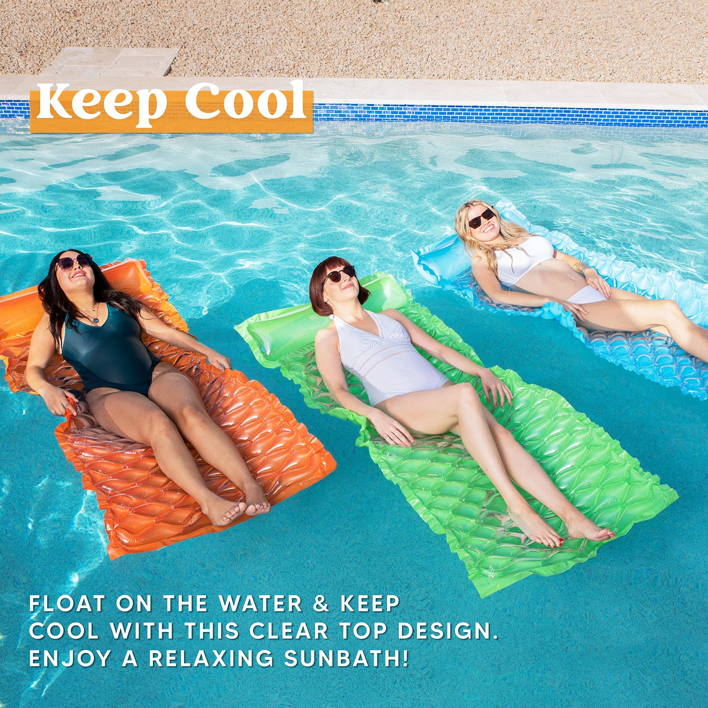 Sloosh 3 Pcs 64'' Inflatable Floating Mat, Easy Carry Inflatable Swimming Pool Mat Float Lounger For Adults Summer Swimming Pool