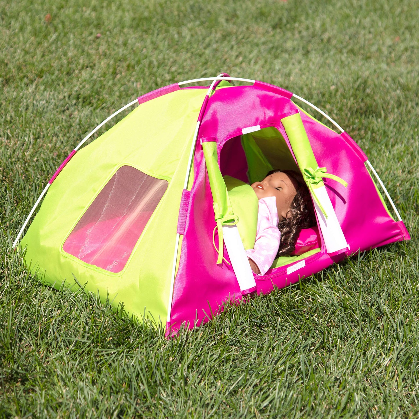 Dress Along Dolly Doll Camping Bed Tent w Sleeping Bag & Pillow - enhanced Handmade Furniture Accessories for 18 Dolls - Large Sized -23x 15x14
