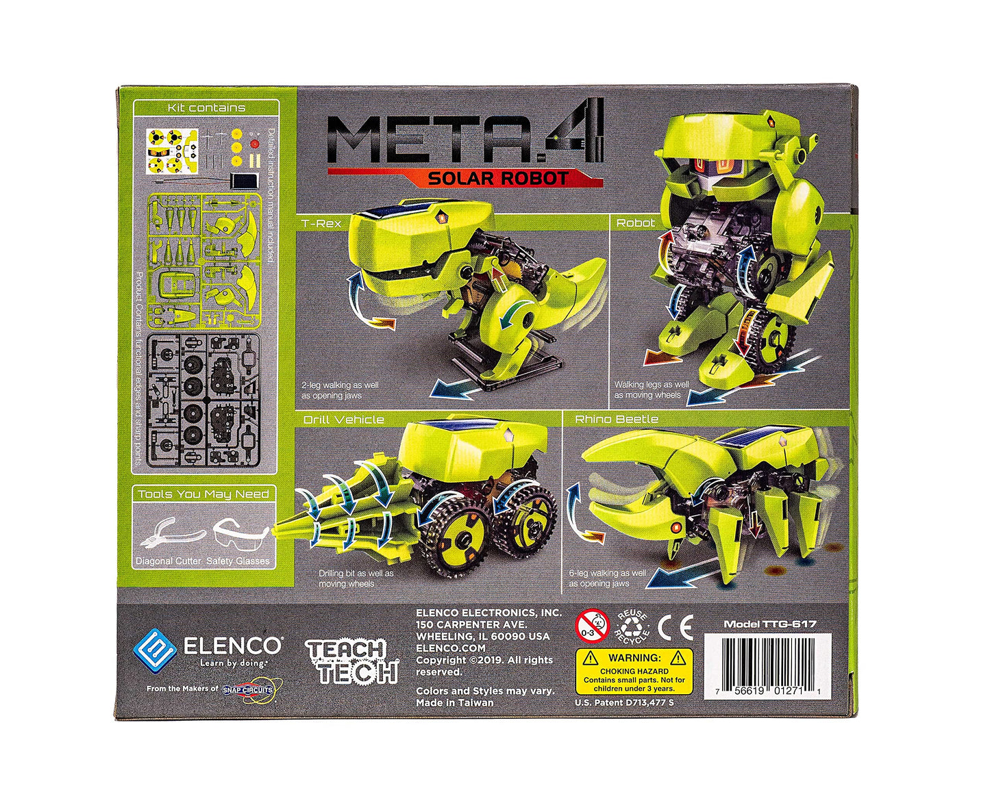 Elenco Teach Tech Meta.4 Solar Robot, 60 Pieces, Lime Green (Ee-Ttg617)
