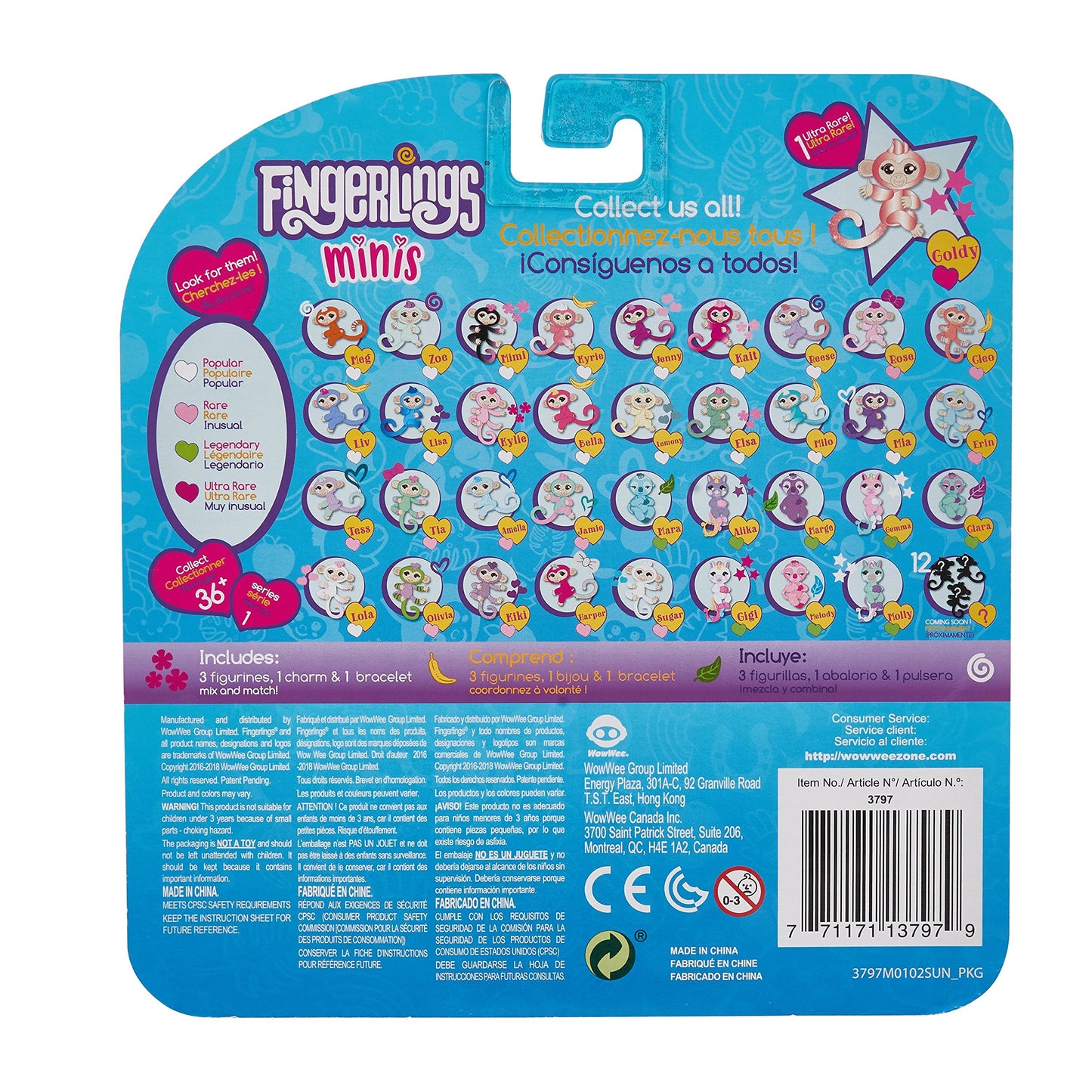 Wowwee Fingerlings Minis-Series 1-5 Piece Banana Blister 3 Figures Plus Bonus Bracelet And Charm