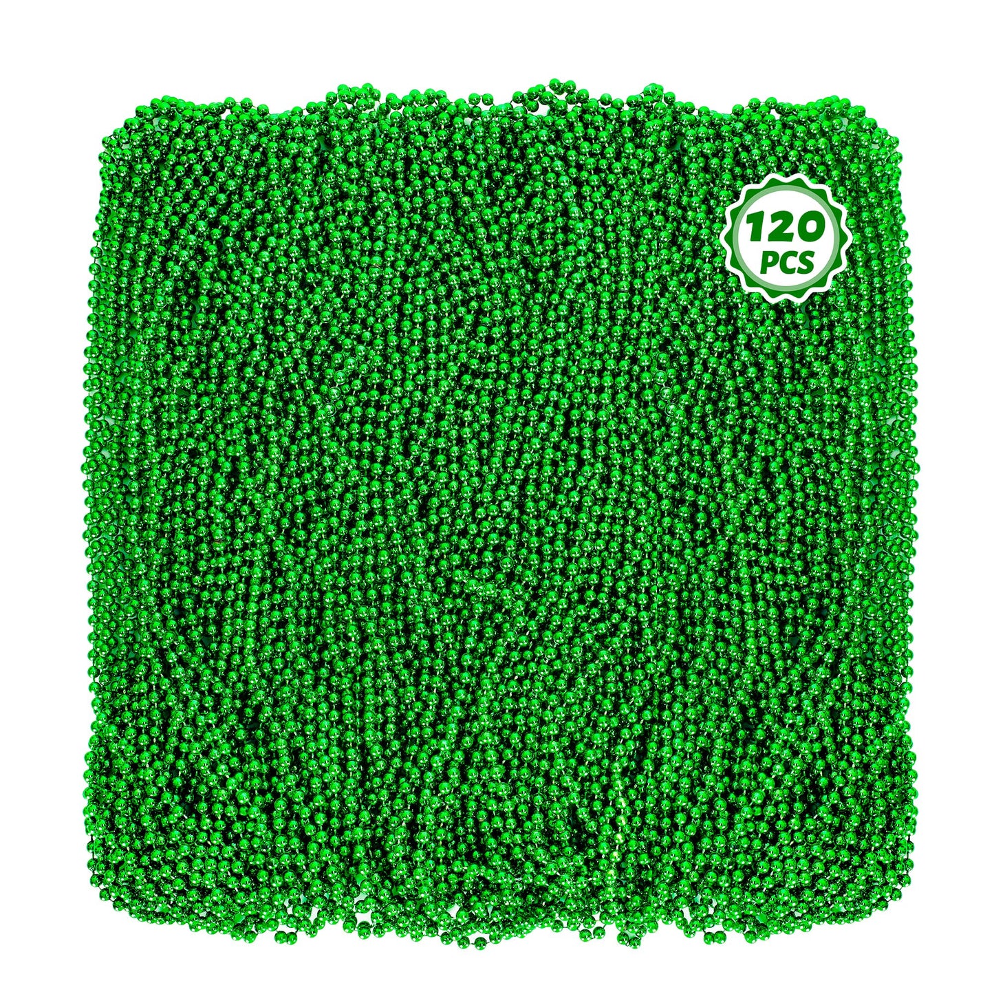 Huskein Mardi Gras Beads, 120 PCS Mardi Gras Accessories, 33 IN Green Bead Necklaces, St Patricks Day Parade Throws Bulk Party B