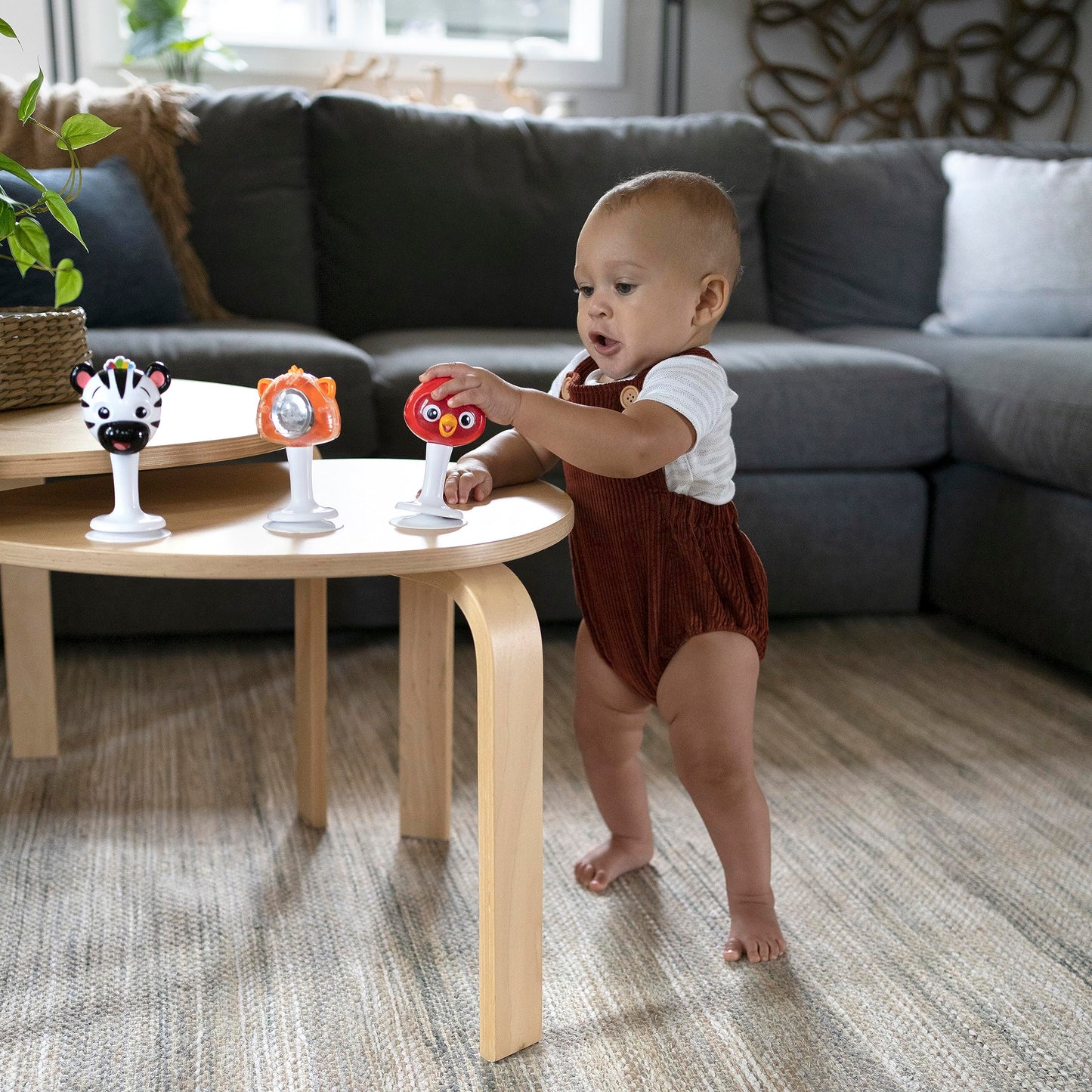 Baby Einstein Rattle & Jingle Trio High Chair Suction Toys Take-Along Musical Rattle Set Age 6 Months +, Multicolor, 3 Count