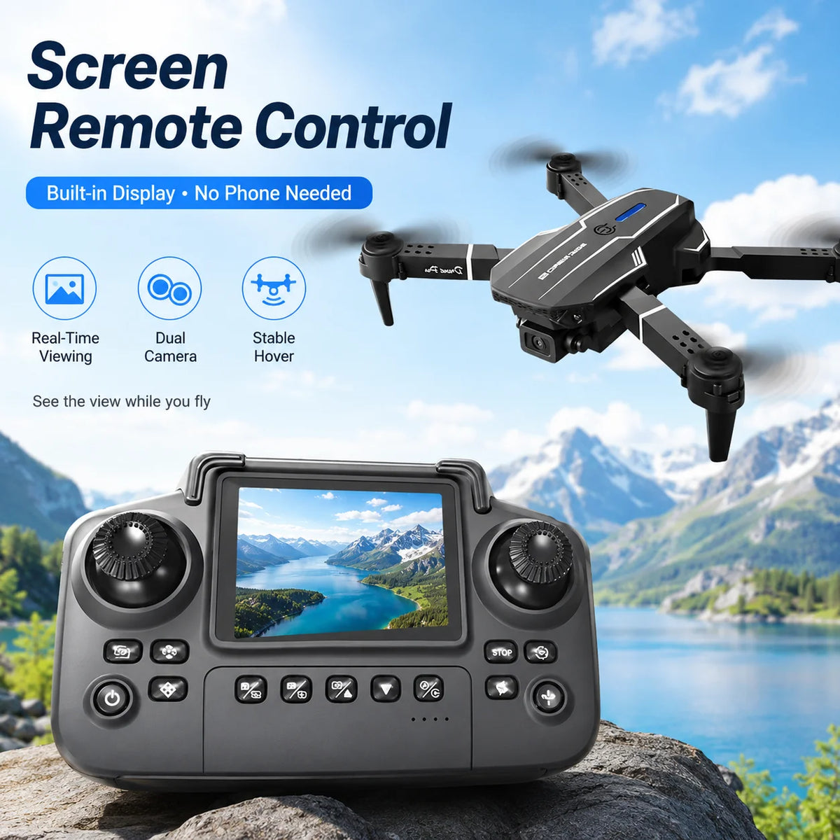 ZNLYRION RC Drone with HD Dual Camera 2.4Ghz Altitude Hold Path Planning Flight 3-Speed Adjustable Foldable Drone Toy