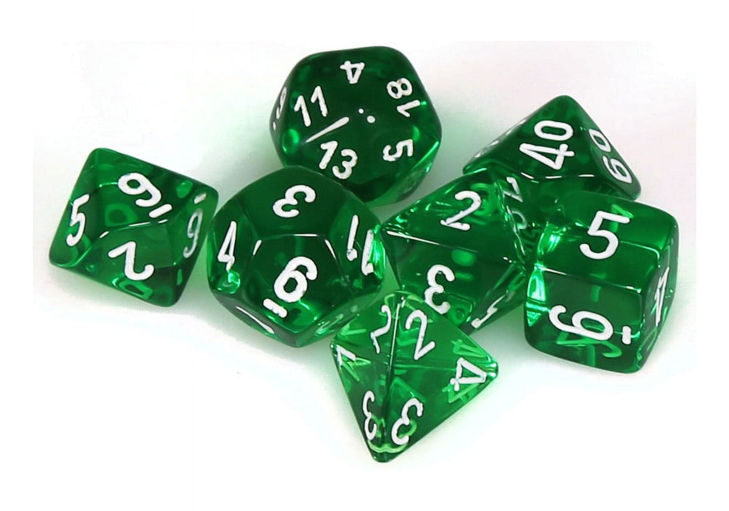 Chessex Manufacturing Chx23075 Green Translucent Dice With White Numbers - Set Of 7
