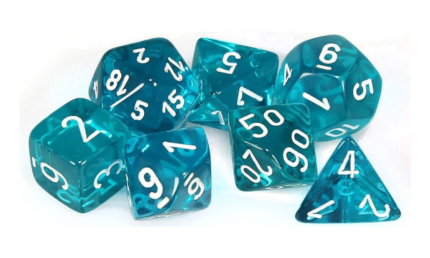 Chessex Manufacturing Chx23085 Teal Translucent Dice With White Numbers - Set Of 7