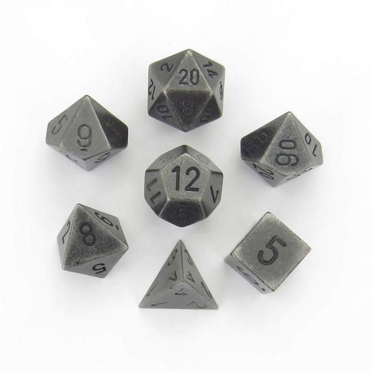Dark Metal Dice With Black Numbers - Set Of 7