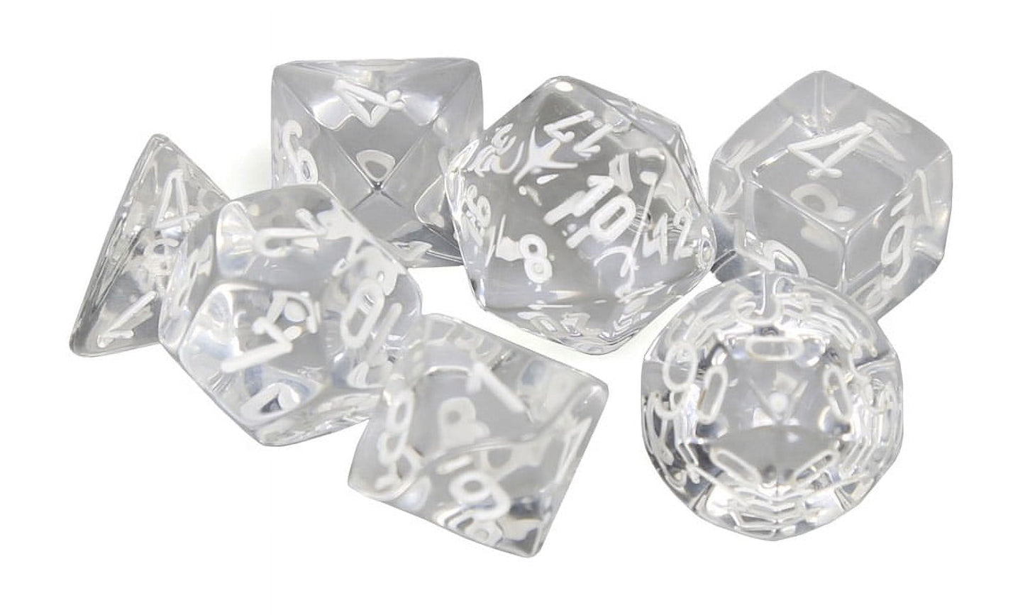 Cube Polyhedral Die, Translucent Clear & White - Set Of 7