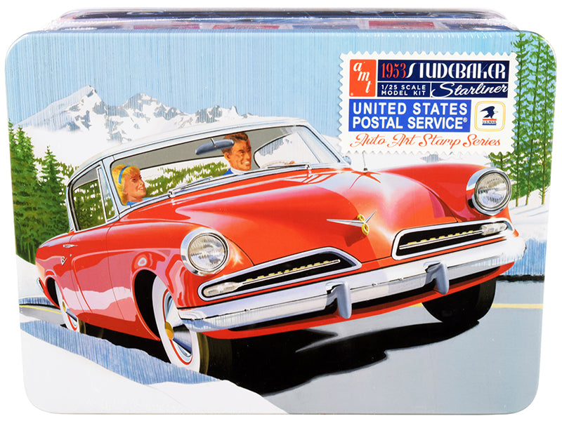 Skill 2 Model Kit 1953 Studebaker Starliner With ''Usps'' (United States Postal Service) Themed Collectible Tin Box 3-In-1 Kit 1