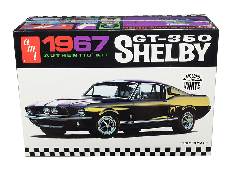 Skill 2 Model Kit 1967 Ford Mustang Shelby Gt350 White 1/25 Scale Model By Amt