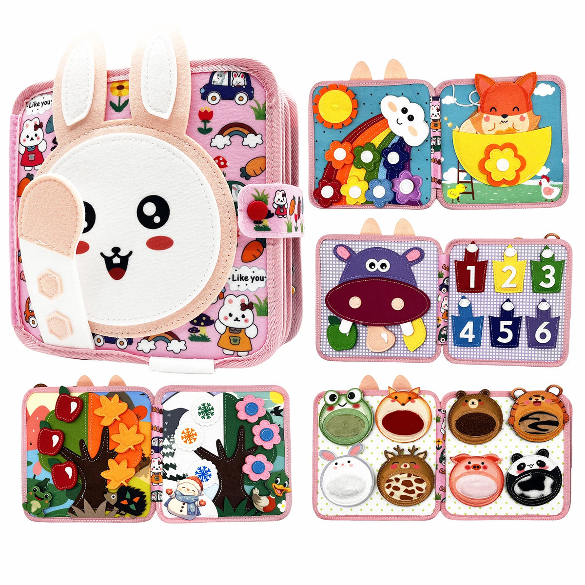 Busy Book for Toddlers Montessori 3D Felt Quiet Book for Preschool Learning Fine Motor Skills,Sensory Activity Travel Toy