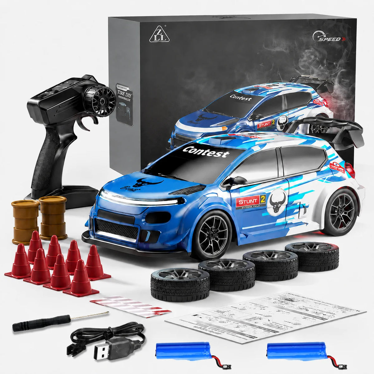 ZNLYRION RC Drift Car SG718 1: 24 Scale 4WD With Replaceable Racing Drift Tires LED Headlights Taillight Sport Rear Wing Remote Control Racing Vehicle Toy