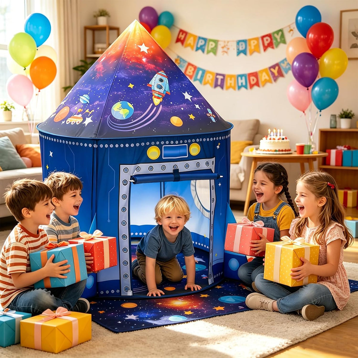 Blast Off to Adventure Rocket Ship Play Tent for Kids Indoor Outdoor Space Playhouse Ages 2+