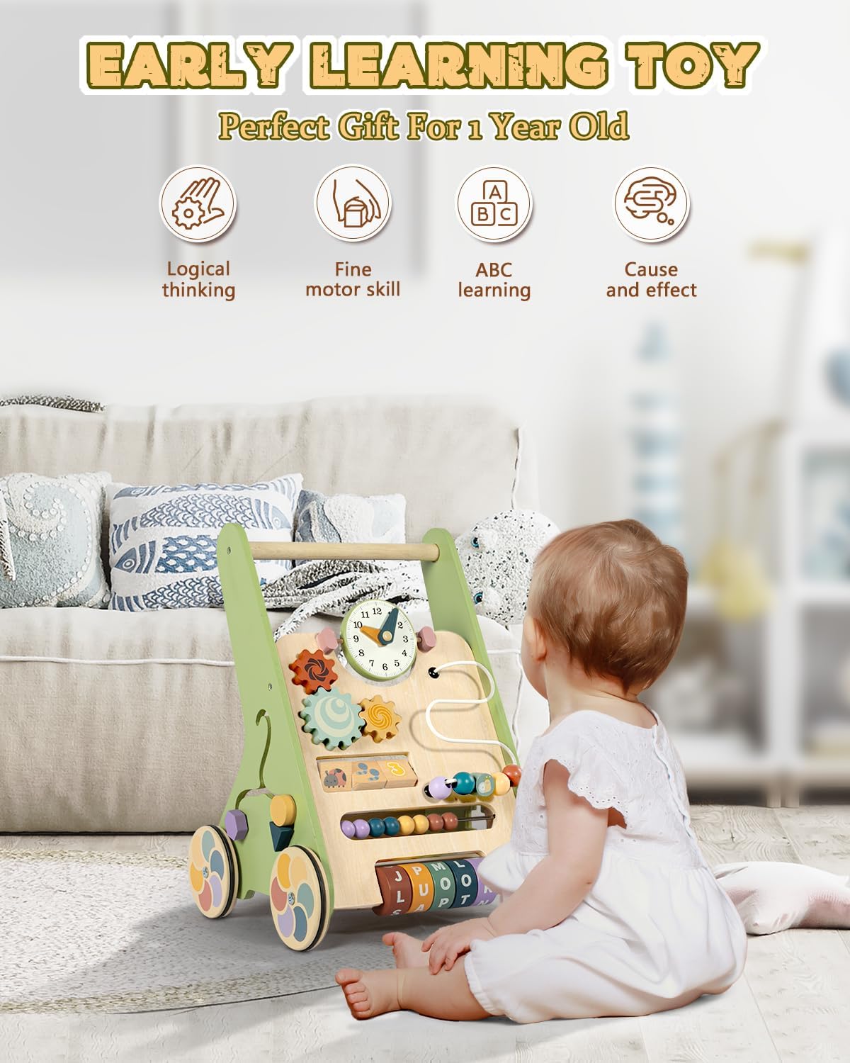 Wooden Push and Pull Multiple Activities Learning Center – Perfect Gift For New Walkers