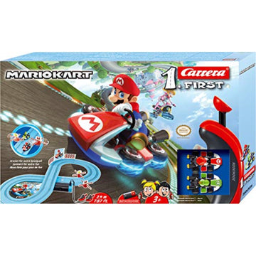 Carrera First Mario Kart - Slot Car Race Track With Spinners - Includes 2 Cars: Mario and Yoshi - Battery-Powered Beginner Racing Set for Kids Ages 3 Years and Up