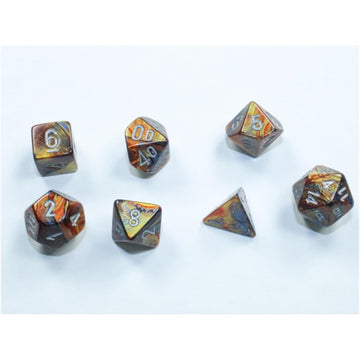 Gold Lustrous Mini Dice With Silver Numbers 10Mm (3/8In) Set Of 7 Chessex