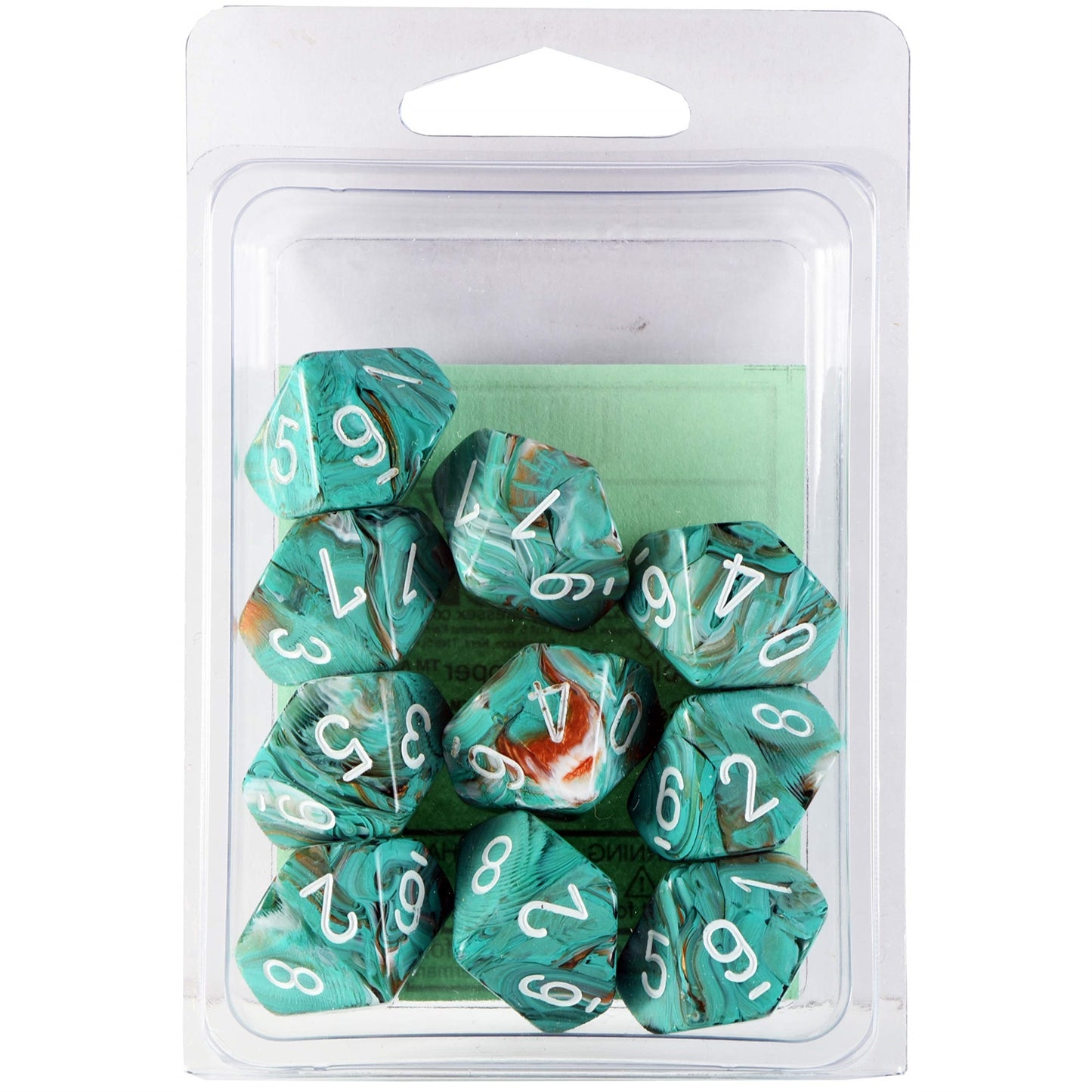 Chessex Manufacturing Chx27203 D10 Clamshell Marble Oxi-Copper & White Dice - 10 Piece