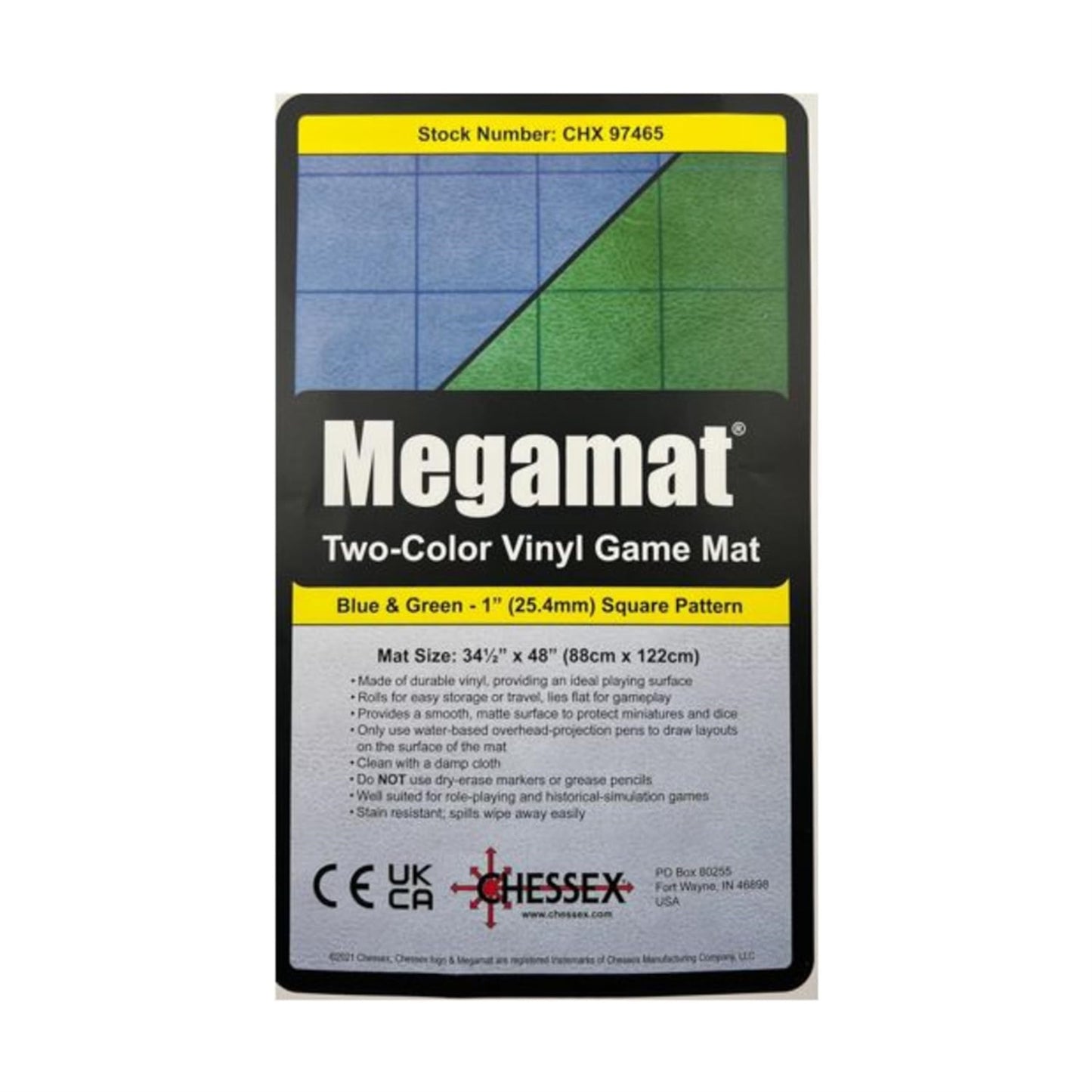 Chessex Play Mat - Mat: 1 Sq 2 Sided Blue/Green Megamat (Two Color Mat) - Smooth & Tough - Compatible With Tabletop Rpgs - Acces