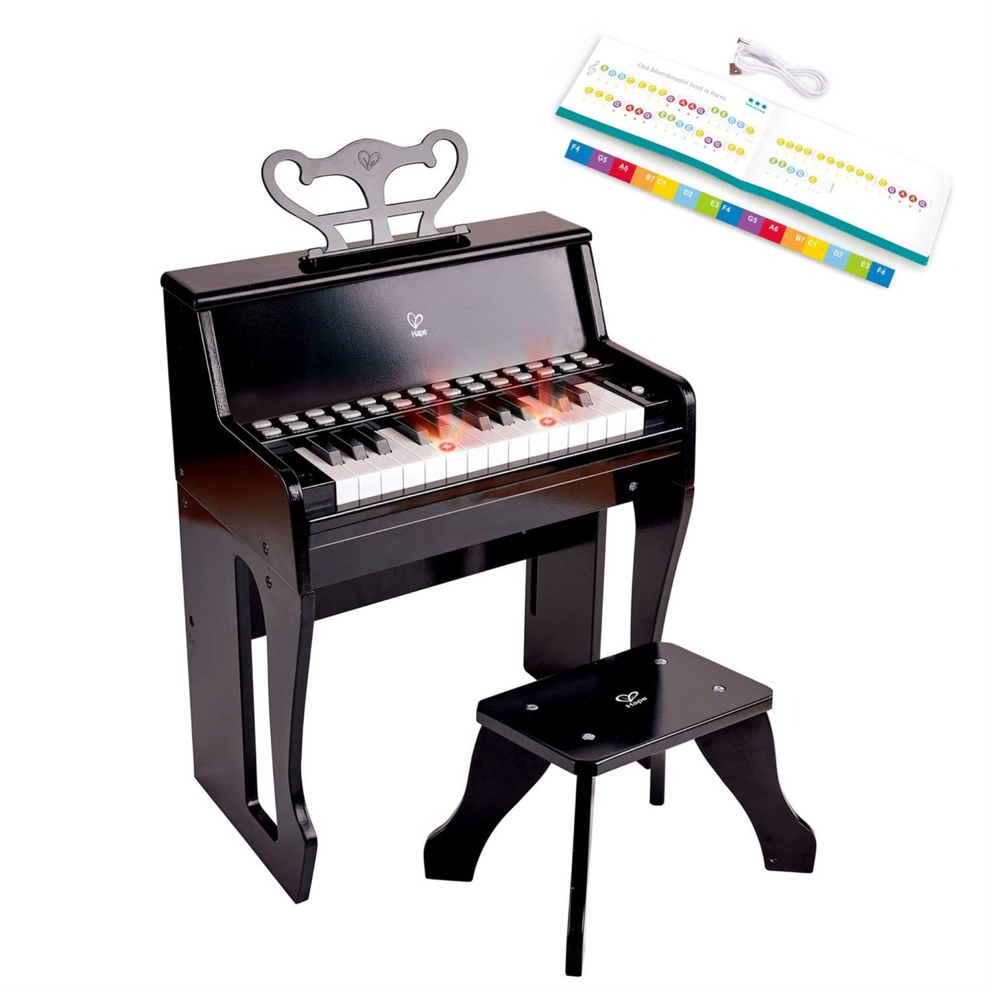 Hape Learn With Lights Black Piano With Stool