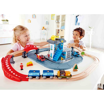 Hape Emergency Services Hq | 2-In-1 Police And Fire Station Complete Play Set With Vehicles And Action Figures Multicolor, L: 33.9, W: 9.1, H: 31.5 Inch