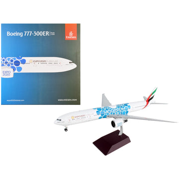 Boeing 777-300Er Commercial Aircraft ''Emirates Airlines - Dubai Expo 2020'' White With Blue Graphics ''Gemini 200'' Series 1/20
