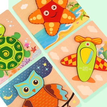 High Quality 3D Wooden Puzzle Baby Cartoon Animal Traffic Jigsaw Early Learning Cognition Game Puzzle Toys for Children