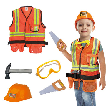 Funny Construction Worker Costume Kit Kids Boys Children Role Play Toy Set Career Costumes Heavy Worker Cosplay