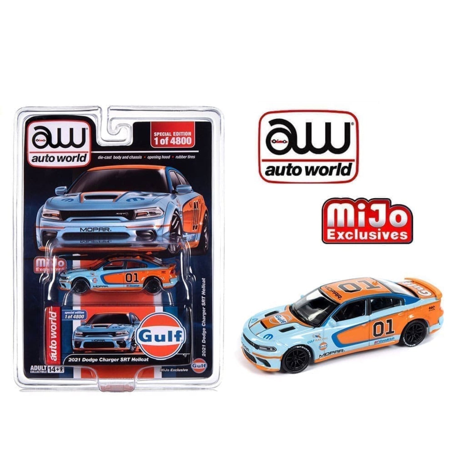 AutoWorld 1:64 2021 Dodge Charger SRT Hellcat Custom GULF Livery Limited 4,800 pieces – Mijo Exclusives
