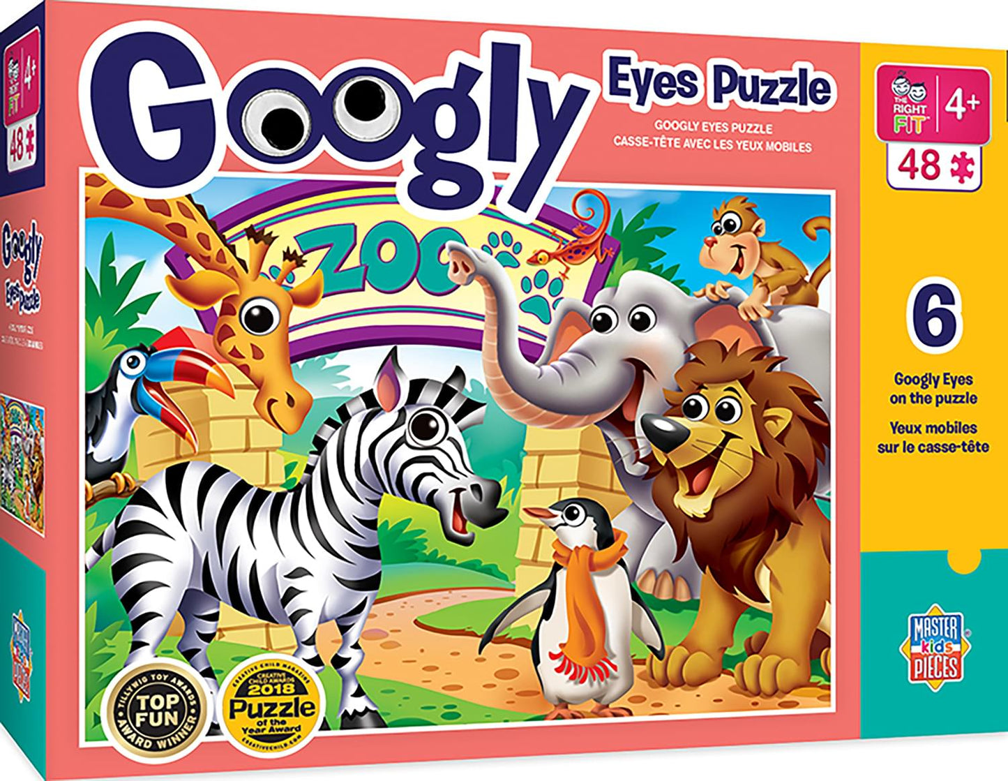 MasterPieces 48-Piece Jigsaw Puzzle for Kids 4+ Years - Zoo Animals with Googly Eyes, Educational Fun Game, 19 x 14