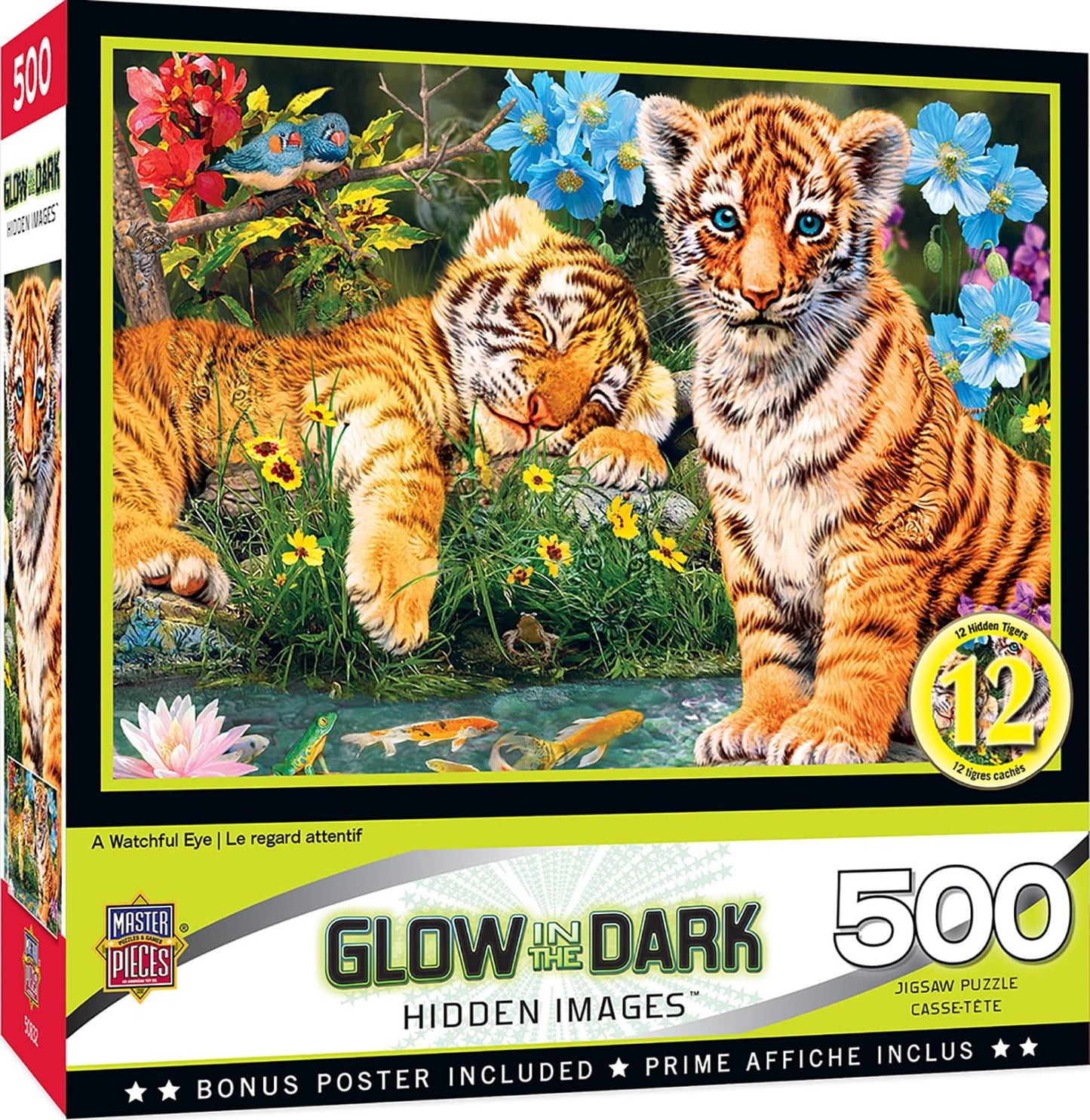 Masterpieces - 500 Piece Jigsaw Puzzle, Glows In The Dark, Hidden Images, A Watchful Eye, Fun For Adults, Family, Kids, 15' X 21'