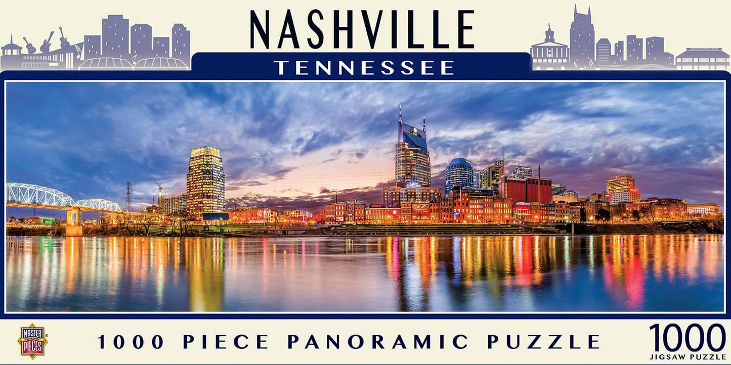 Masterpieces - 1000 Piece Jigsaw Puzzle, Nashville Skyline Panoramic, Fun For Adults, Family, Kids 13'X39