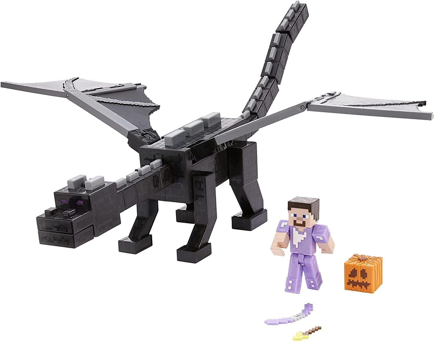 Mattel Minecraft Ultimate Ender Dragon Figure, 20-In Mist-Breathing Creature, Plus 3.25-In Color-Change Steve Figure, Weapon, Amor And Battle Accessory, Gift For 6 Years Old And Up