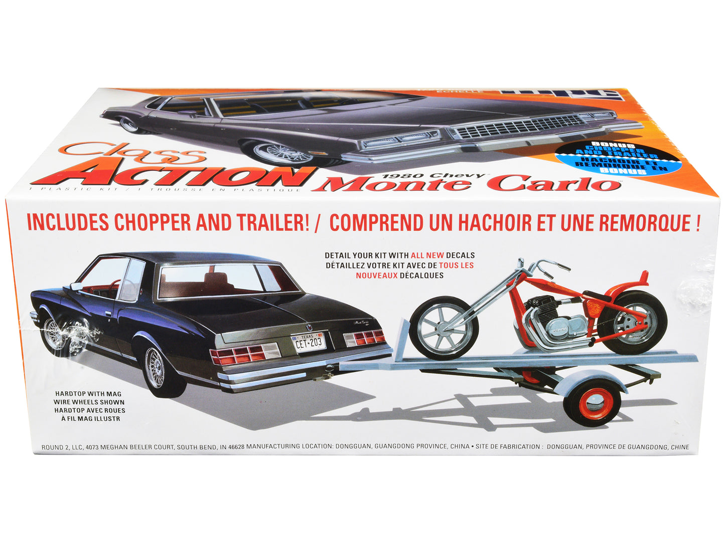 Skill 2 Model Kit 1980 Chevrolet Monte Carlo ''Class Action'' With Motorcycle And Trailer (Skill 2) 1/25 Scale Model Car By Mpc