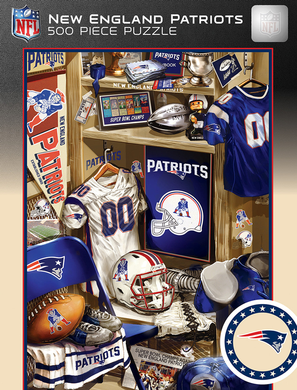 Masterpieces Game Day 500 Piece Jigsaw Puzzle For Adults - Nfl New England Patriots Locker Room - 15'X21'