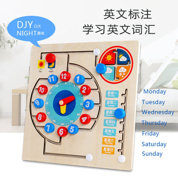 Children's Clock Teaching Aids Montessori Calendar Clock Board Children's Learning Time Clock Cognition Kindergarten Early Education Toys