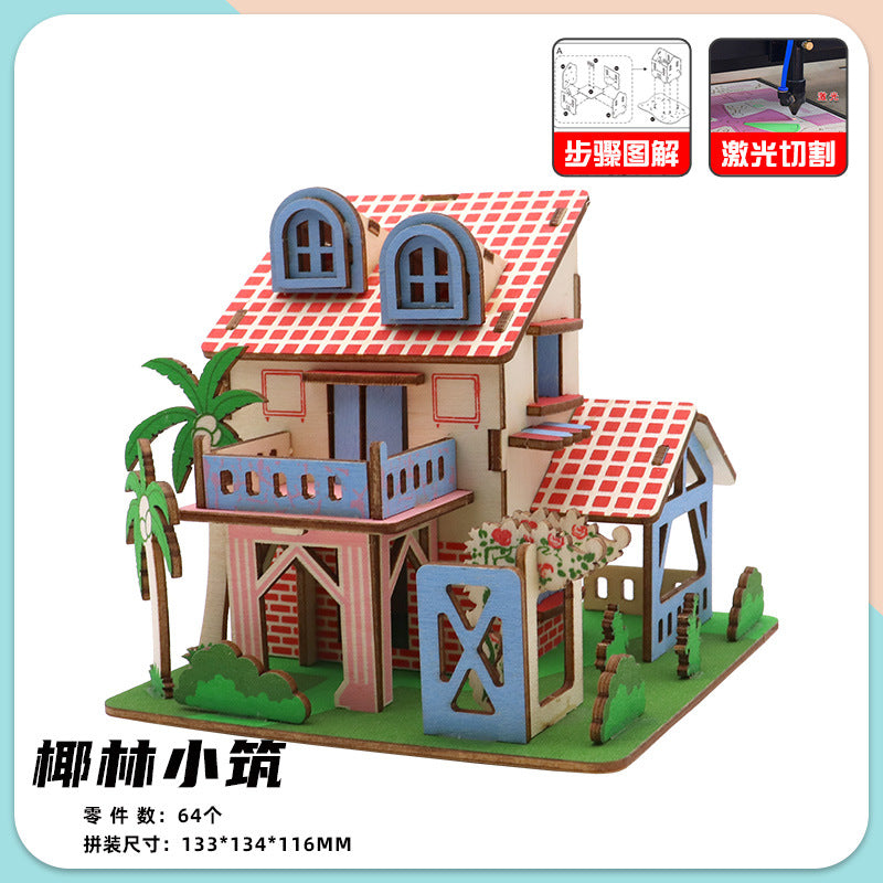 Name factory direct high-quality wood 3D three-dimensional puzzle Hummer cutting small house building Ferris wheel model